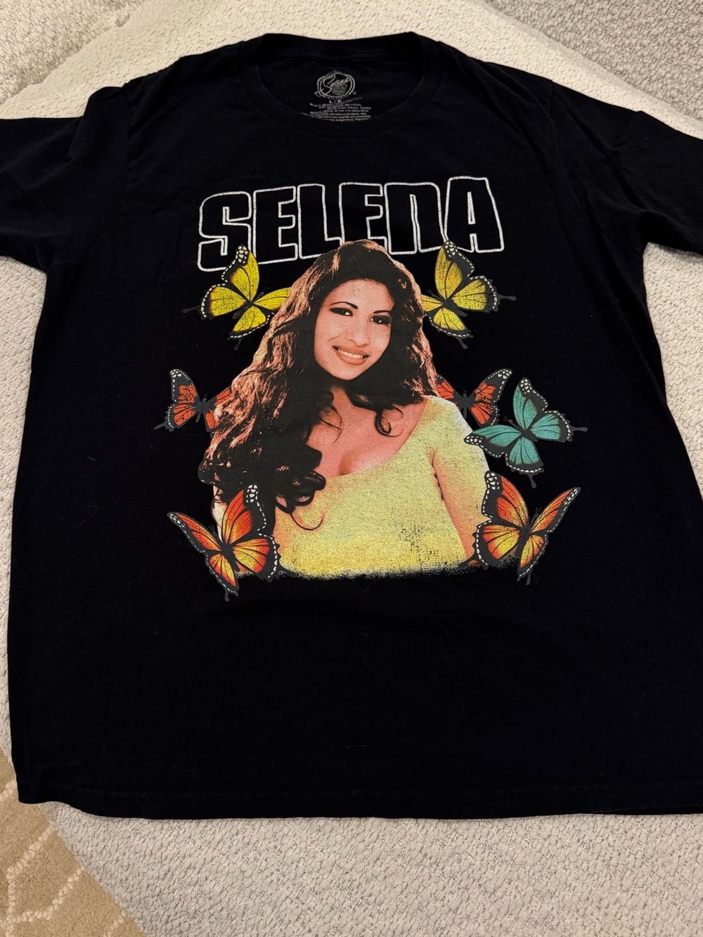 Selena Official Black Graphic Tee with Colorful Butterflies